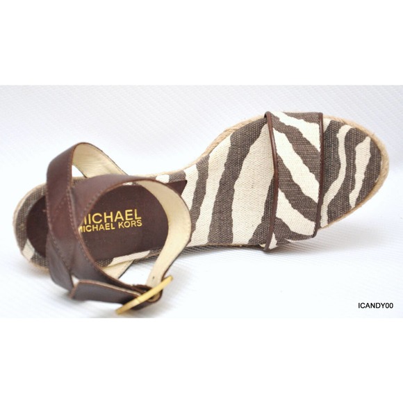 Michael Kors VIOLET Espadrille Wedge Platform Ankle Sandal Zebra/Brown 8/8.5 - Picture 7 of 9